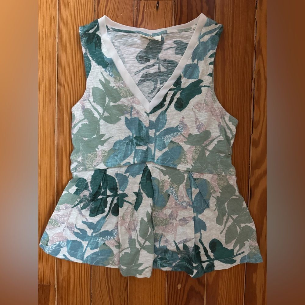 Anthropologie Deletta Botanical Print Peplum Top